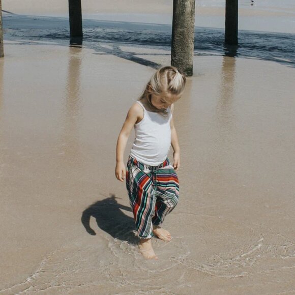 Kids Stripe Harem Pant Unisex Cotton Gypsy Travel Boho Loungewear Pants Blue - Picture 5 of 5